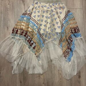Bohemian Patchwork Skirt with Tulle Overlay